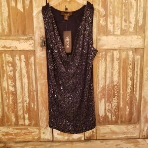 Dark blue tank sequins Victor Alfaro